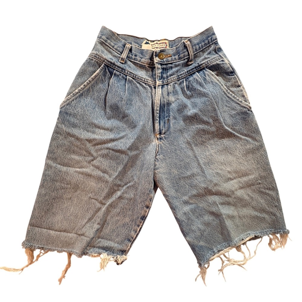 Mixed Blues Vintage Denim Shorts Womens 24 Light Wash Pleated High Rise Cutoff